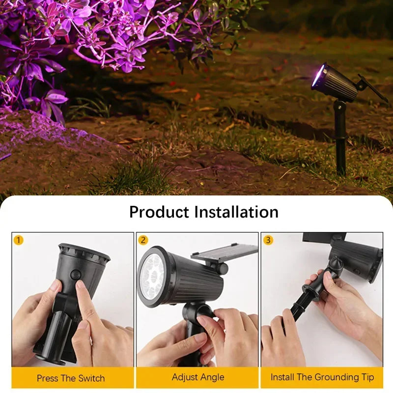 Projetores Solares com 9 LEDs para Exterior – IP65, Brilho Ajustável, Ideais para Jardim