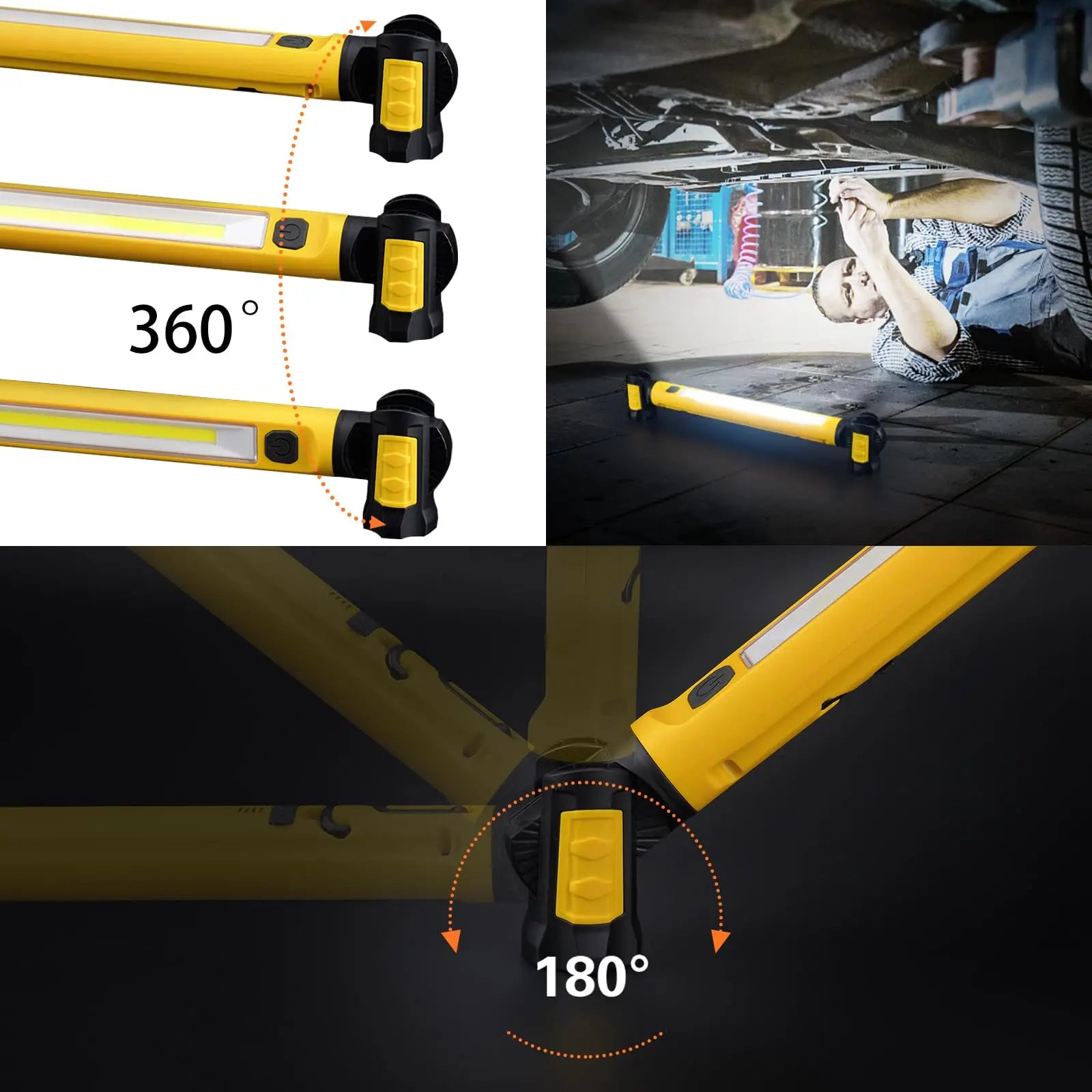 Luz de Trabalho LED Recarregável 5200mAh para Campismo, 2 Modos de Brilho, Luz de Trabalho para Oficina, Mecânico, Emergências e Utilização no Exterior