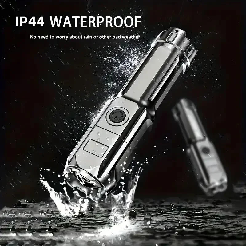 Lanterna LED potente, recarregável por USB, à prova de água e com zoom, ideal para pesca, caça e camping, com até 10000 lúmens.