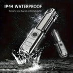 Lanterna LED potente, recarregável por USB, à prova de água e com zoom, ideal para pesca, caça e camping, com até 10000 lúmens.