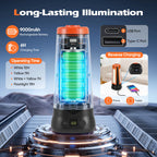Luz de Campismo Recarregável com Suporte Ajustável, Bateria de 9000mAh, Luz de Trabalho Portátil Sem Fios, 3 Cabeças LED, Lanterna para Emergências e Viagens