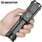 Lanterna LED potente, recarregável por USB, à prova de água e com zoom, ideal para pesca, caça e camping, com até 10000 lúmens.